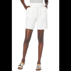 EZ by Nina Leonard Drawstring Terry Knit Short White - Regular